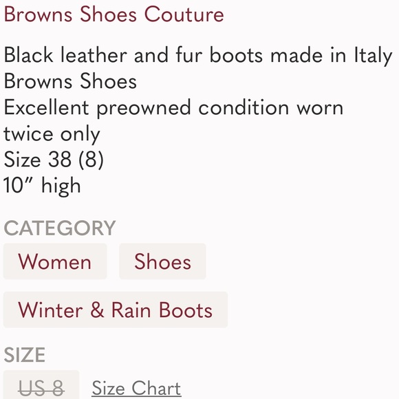 Apres ski boots Black Leather fur Brown’s Shoes Couture Italy Size 8 - Picture 7 of 7